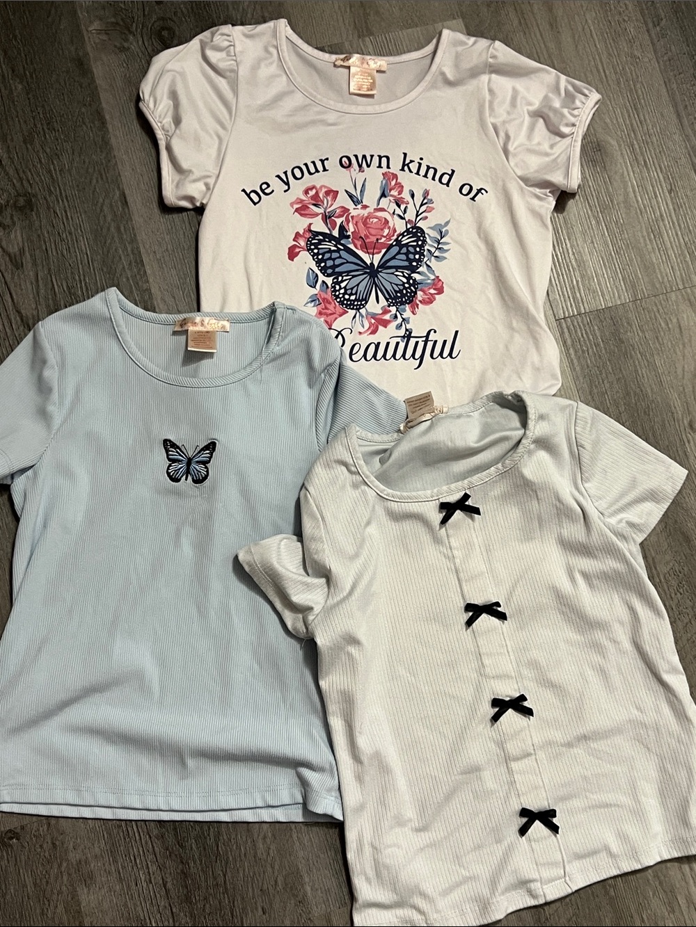 Girls' Short Sleeve Butterfly Tee Set - White & Light Blue - Cherokee
